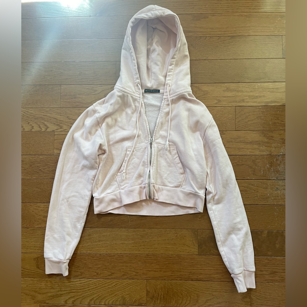 Brandy Melville baby pink cropped zip up